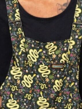 RUN AND FLY Black Overalls with Yellow Snake Print small